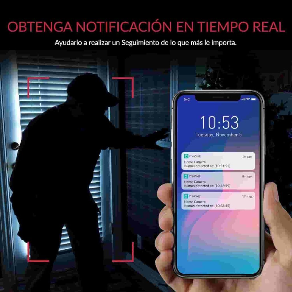 Detalles de seguimiento y notificación al móvil en tiempo real de la cámara de vigilancia Yi Pro