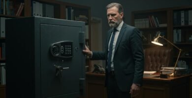 Persona-pensando-como-abrir-una-caja-fuerte