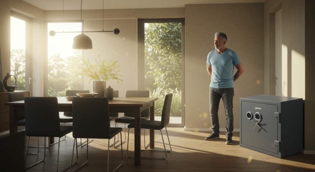 Persona-pensando-donde-poner-caja-fuerte-en-casa