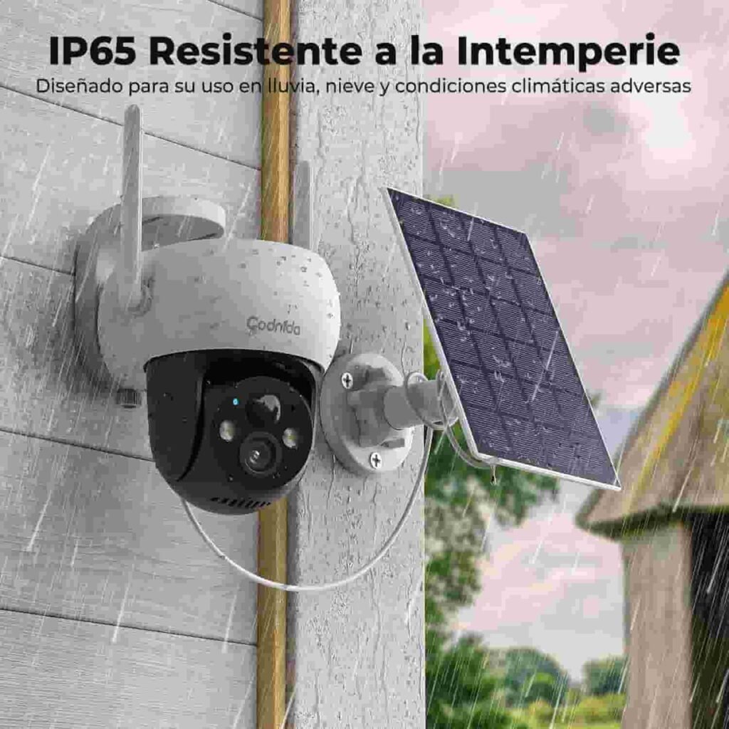 Cámara de vigilancia Codnida 2K con resistencia a la intemperie.