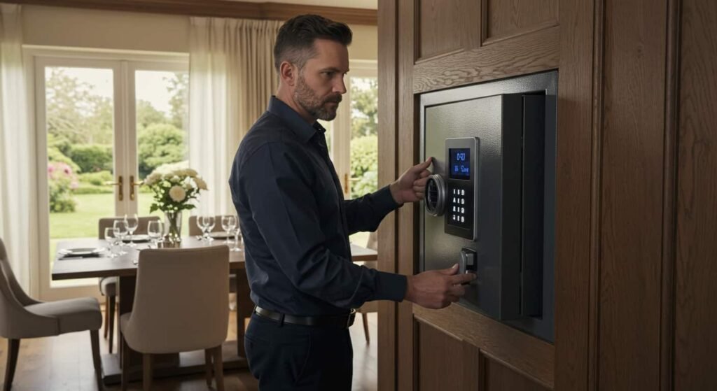 Persona-averiguando-como-cambiar-la-contraseña-de-una-caja-fuerte