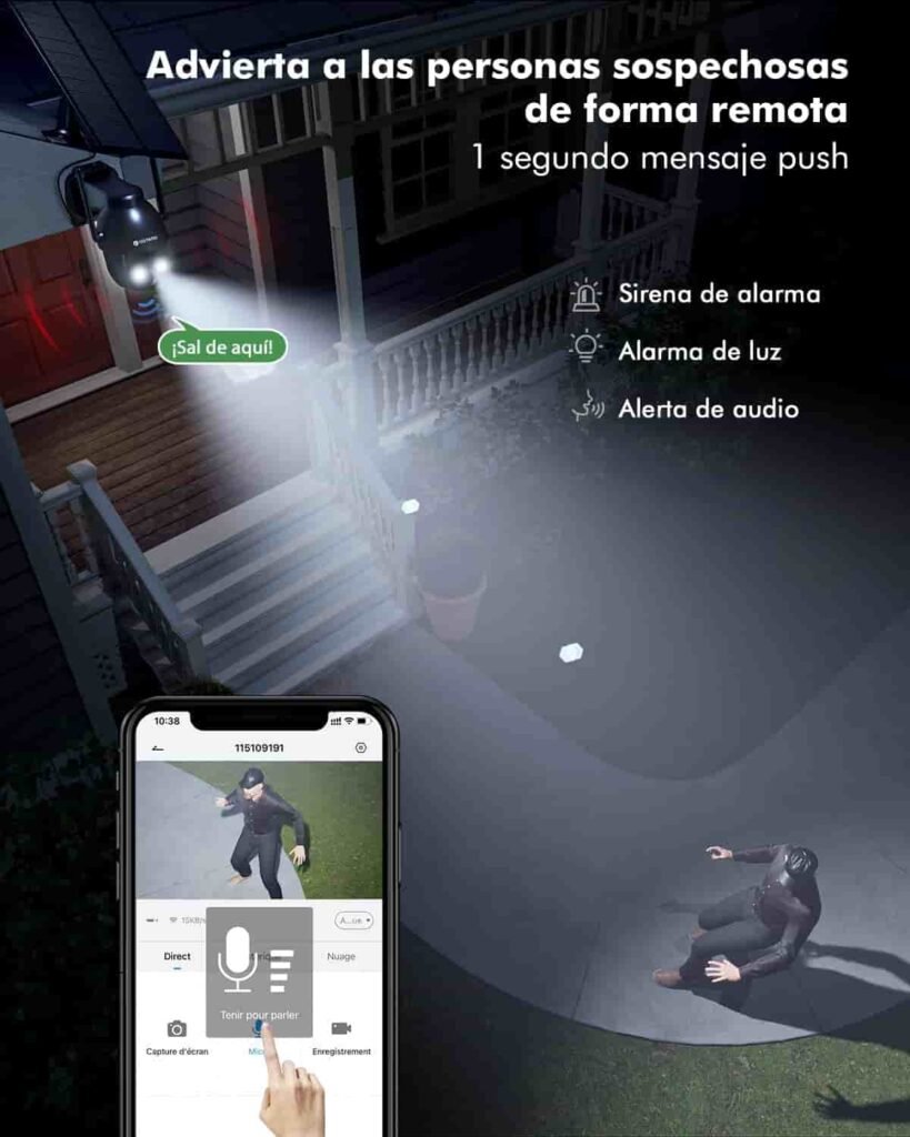 Cámara de vigilancia Yesyamo con opciones de sirena de alarma, alarma de luz y alerta de audio