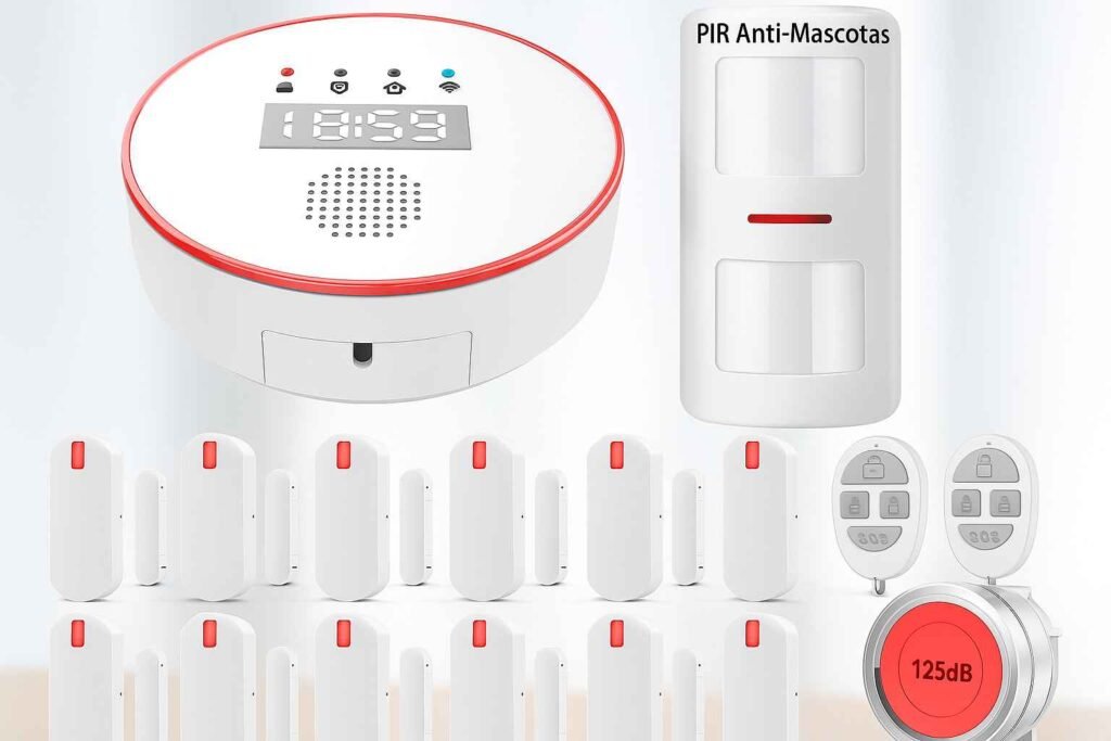 Presentación sistema de alarmas Yiseele en color blanco con detalles en rojo