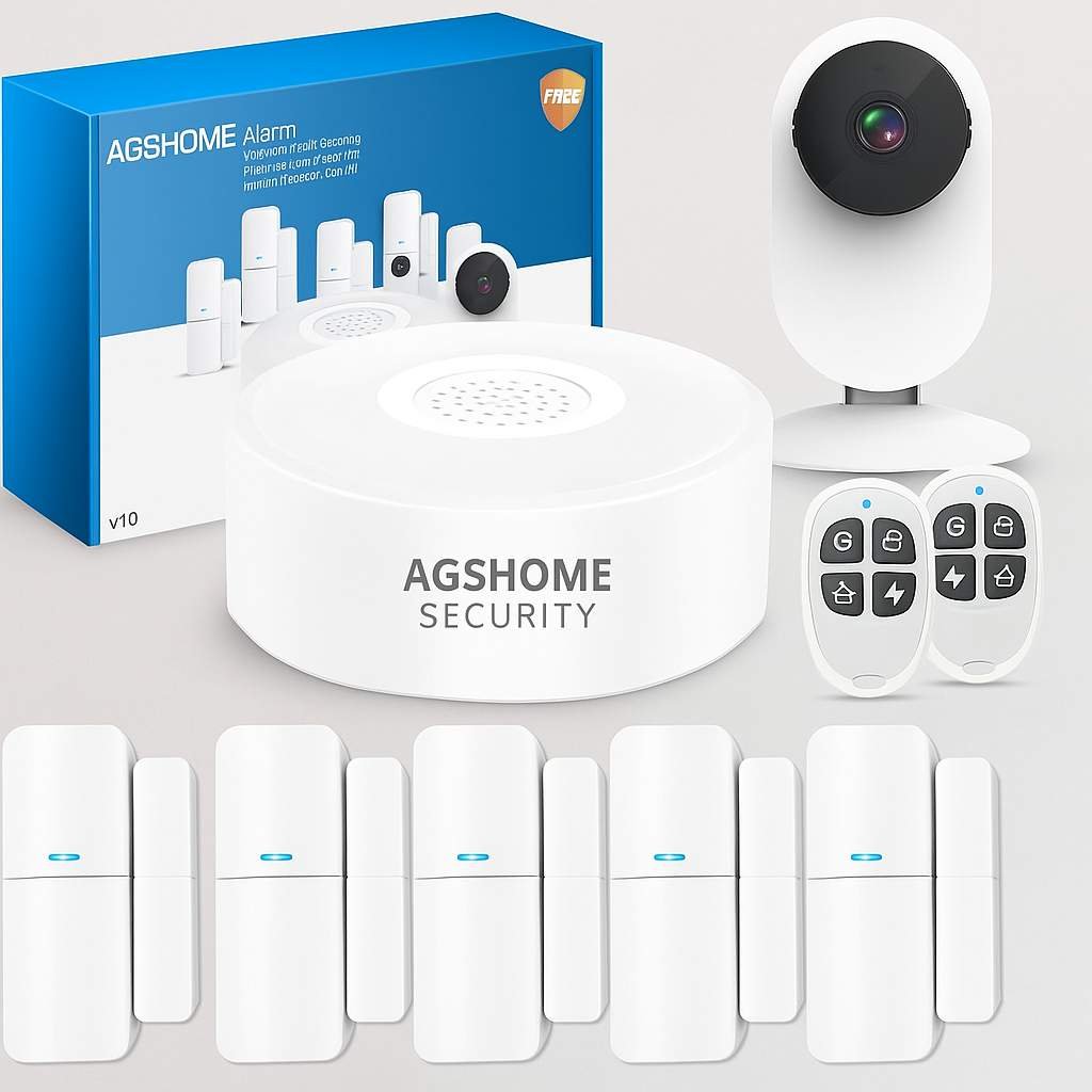 Presentaci&oacute;n sistema de alarma Agshome junto con su caja presentaci&oacute;n