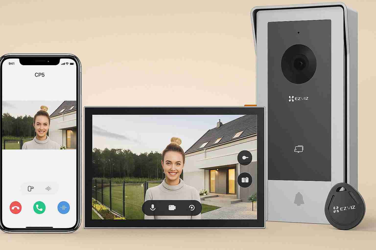 Videoportero Ezviz con c&aacute;mara inteligente, monitor t&aacute;ctil y acceso desde m&oacute;vil, ideal para control de acceso seguro en el hogar.